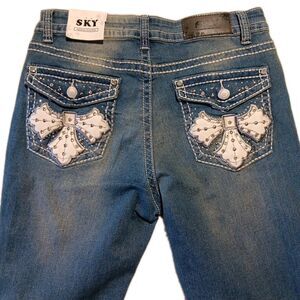 Sky Premium Collection Jeans 13x31 Rhinestone Embellished Bootcut White Cross